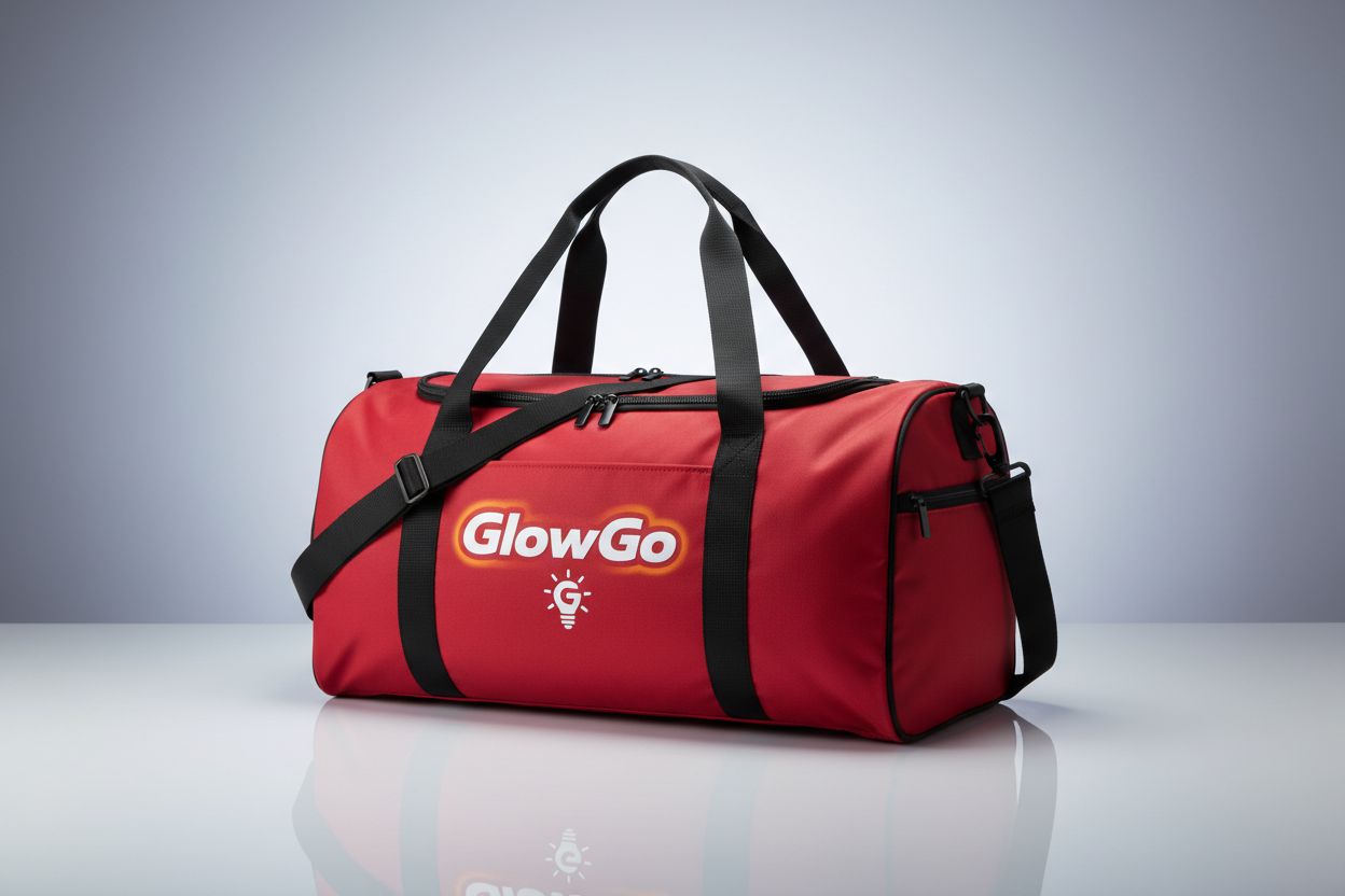red bag with glowgo logo